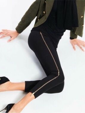 Rag & Bone Chatel Black Ankle Ponte Pants with Gold Side Zipper NWT Size 6